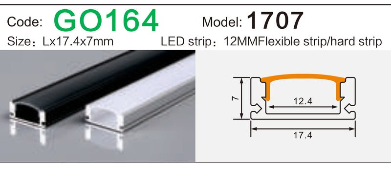 Alluminu 1707 LED Aluminum Profile 17.4x7mm