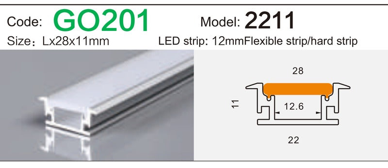 Alluminu 2211 LED Aluminum Profile 28x11mm