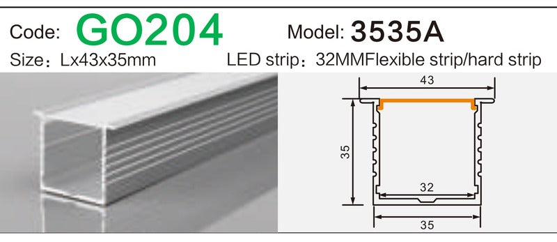 Alluminu 3535A LED Aluminum Profile 43x35mm