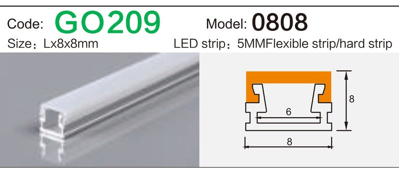 Alluminu 0808 LED Aluminum Profile 8x8mm