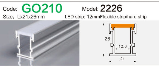 Alluminu 2226 LED Aluminum Profile 21x26mm