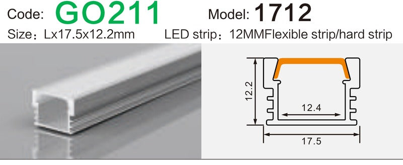 Alluminu 1712 LED Aluminum Profile 17.5x12.2mm
