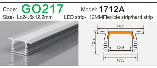 Alluminu 1712A LED Aluminum Profile 24.5x12.2mm