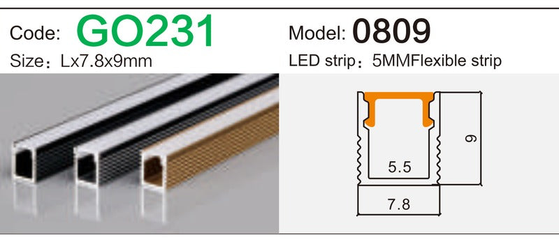 Alluminu 0809 LED Aluminum Profile 7.8x9mm