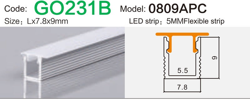 Alluminu 0809APC LED Aluminum Profile 7.8x9mm
