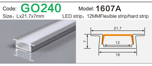 Alluminu 1607A LED Aluminum Profile 21.7x7mm