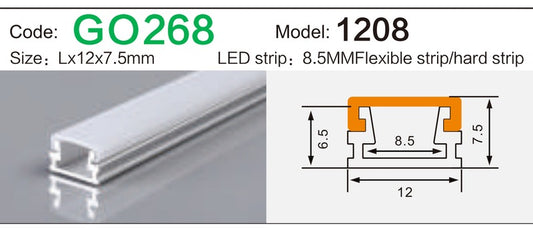 Alluminu 1208 LED Aluminum Profile 12x7.5mm