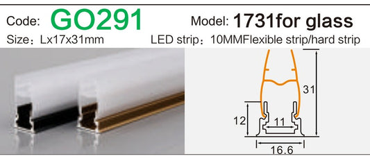 Alluminu 1731 for glass LED Aluminum Profile 17x31mm