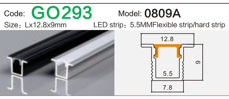 Alluminu 0809A LED Aluminum Profile 12.8x9mm
