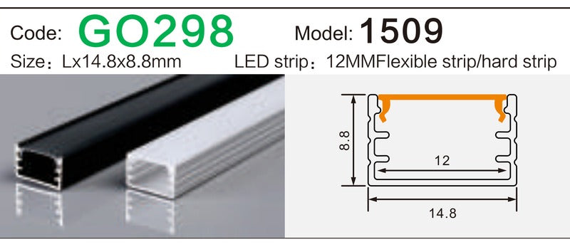 Alluminu 1509 LED Aluminum Profile 14.8x8.8mm
