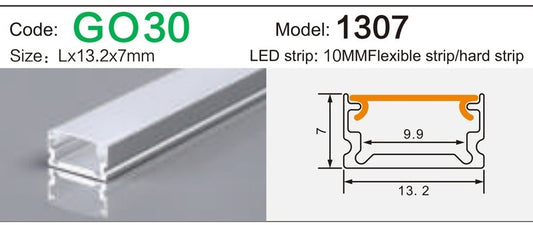Alluminu 1307 LED Aluminum Profile 13.2x7mm