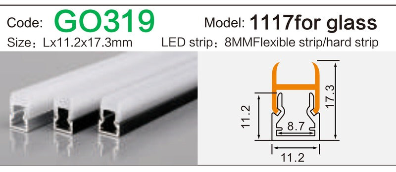 Alluminu 1117 for glass LED Aluminum Profile 11.2x17.3mm