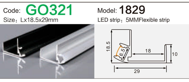 Alluminu 1829 LED Aluminum Profile 18.5x29mm