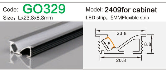 Alluminu 2409 for cabinet LED Aluminum Profile 23.8x8.8mm