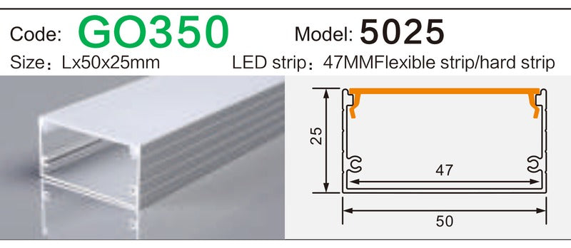 Alluminu 5025 LED Aluminum Profile 50x25mm
