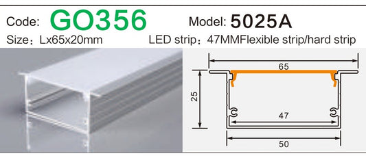 Alluminu 5025A LED Aluminum Profile 65x20mm