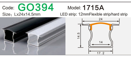 Alluminu 1715A LED Aluminum Profile 24x14.5mm