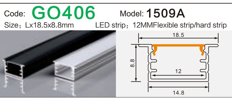 Alluminu 1509A LED Aluminum Profile 18.5x8.8mm