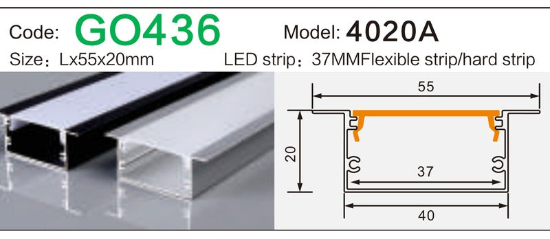 Alluminu 4020A LED Aluminum Profile 55x20mm