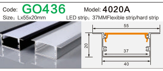 Alluminu 4020A LED Aluminum Profile 55x20mm