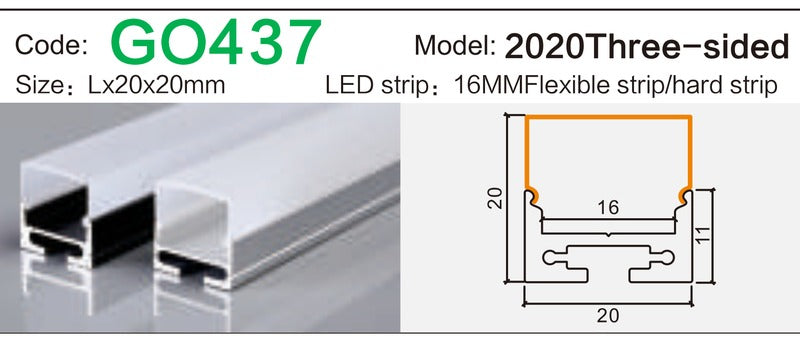 Alluminu 2020 Three-sided LED Aluminum Profile 20x20mm