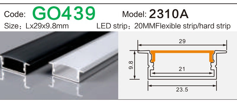 Alluminu 2310A LED Aluminum Profile 29x9.8mm