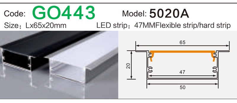 Alluminu 5020A LED Aluminum Profile 65x20mm