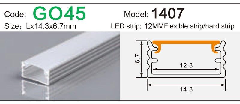 Alluminu 1407 LED Aluminum Profile 14.3x6.7mm