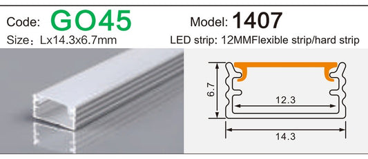 Alluminu 1407 LED Aluminum Profile 14.3x6.7mm