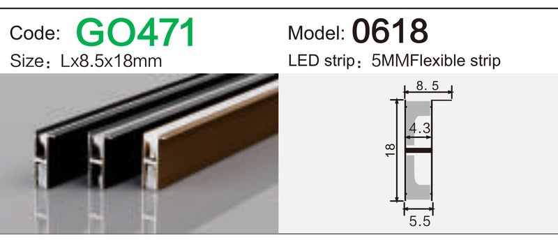 Alluminu 0618 LED Aluminum Profile 8.5x18mm