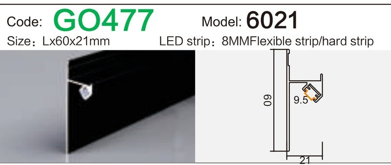 Alluminu 6021 LED Aluminum Profile 60x21mm