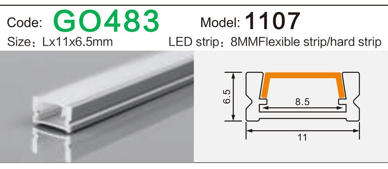 Alluminu 1107 LED Aluminum Profile 11x6.5mm