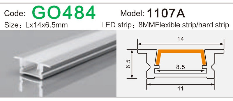 Alluminu 1107A LED Aluminum Profile 14x6.5mm