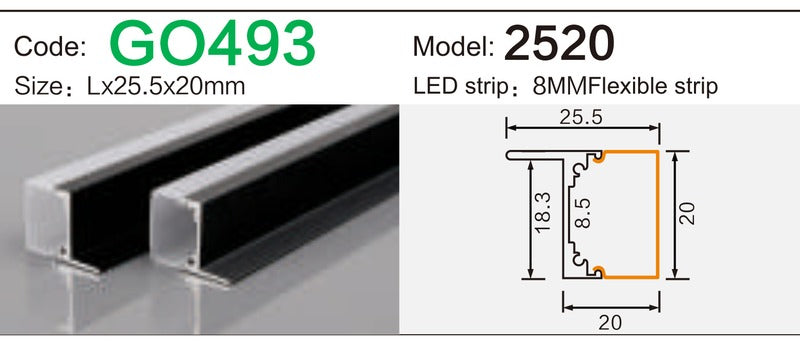 Alluminu 2520 LED Aluminum Profile 25.5x20mm