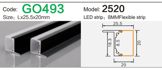 Alluminu 2520 LED Aluminum Profile 25.5x20mm