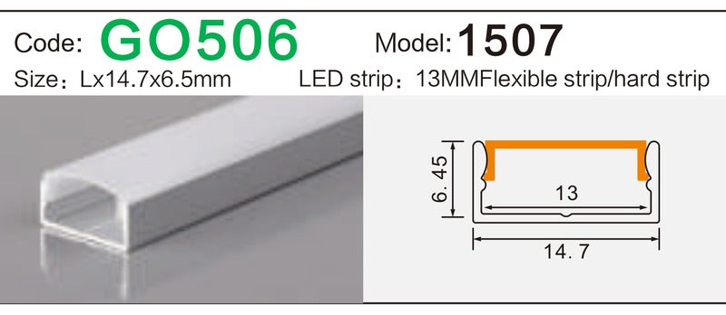 Alluminu 1507 LED Aluminum Profile 14.7x6.5mm