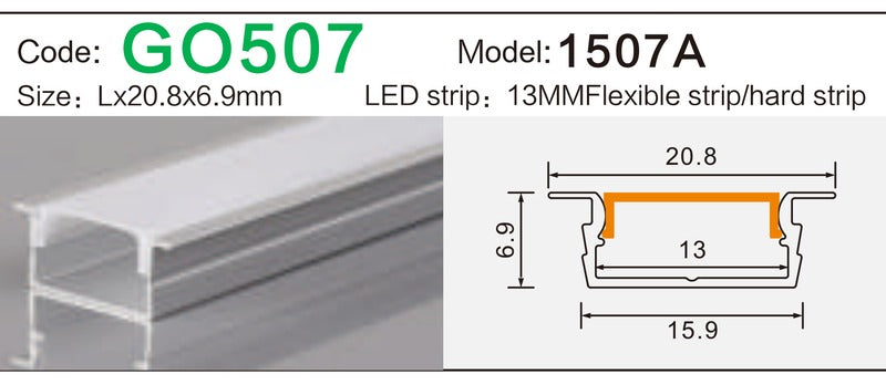 Alluminu 1507A LED Aluminum Profile 20.8x6.9mm