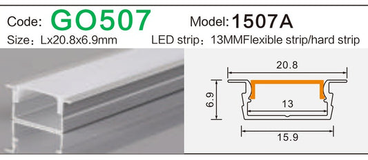 Alluminu 1507A LED Aluminum Profile 20.8x6.9mm