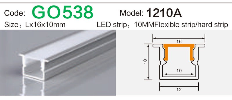 Alluminu 1210A LED Aluminum Profile 16x10mm