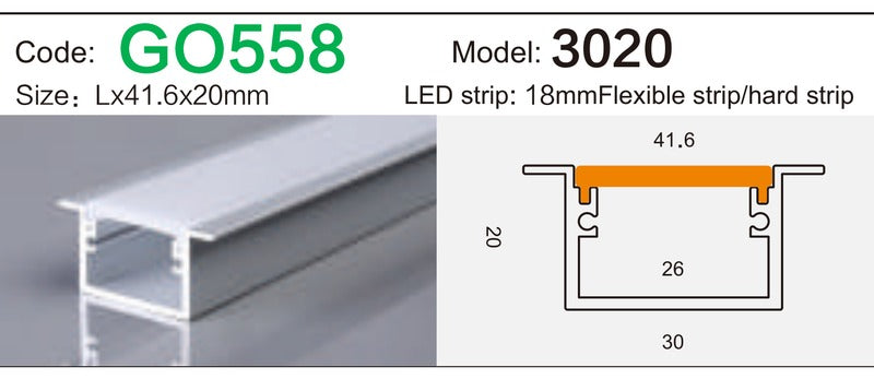 Alluminu 3020 LED Aluminum Profile 41.6x20mm
