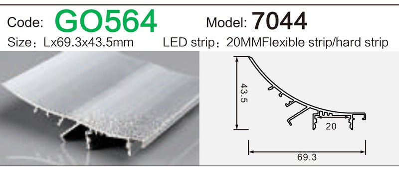 Alluminu 7044 LED Aluminum Profile 69.3x43.5mm