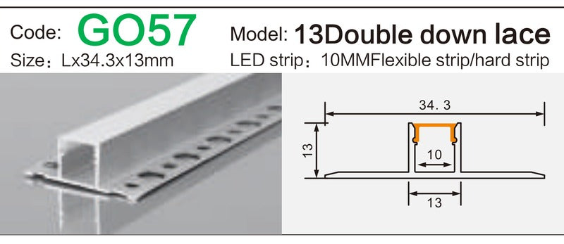 Alluminu 13 Double down lace LED Aluminum Profile 34.3x13mm