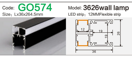 Alluminu 3626 wall lamp LED Aluminum Profile 36x264.5mm