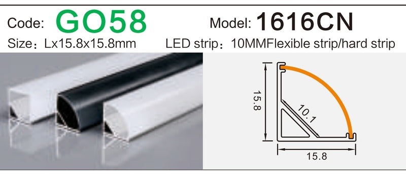 Alluminu 1616CN LED Aluminum Profile 15.8x15.8mm