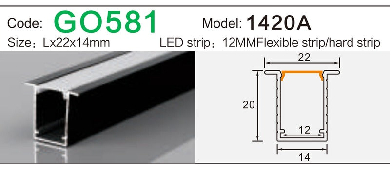 Alluminu 1420A LED Aluminum Profile 22x14mm