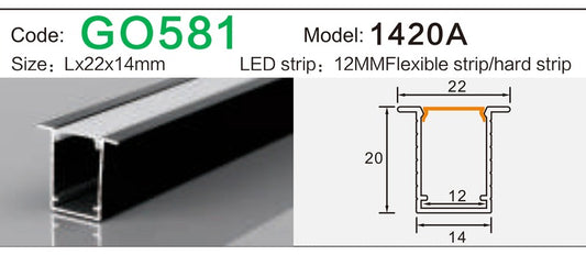 Alluminu 1420A LED Aluminum Profile 22x14mm