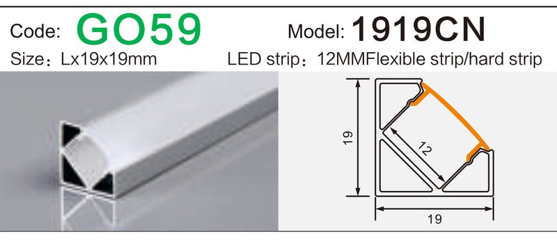 Alluminu 1919CN LED Aluminum Profile 19x19mm