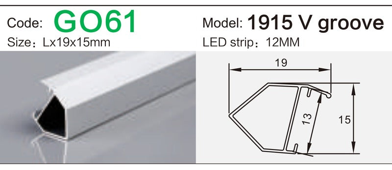 Alluminu 1915 V groove LED Aluminum Profile 19x15mm