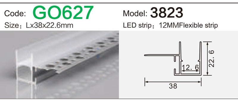 Alluminu 3823 LED Aluminum Profile 38x22.6mm