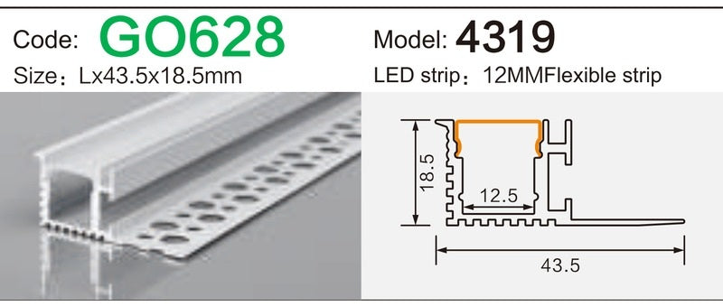 Alluminu 4319 LED Aluminum Profile 43.5x18.5mm